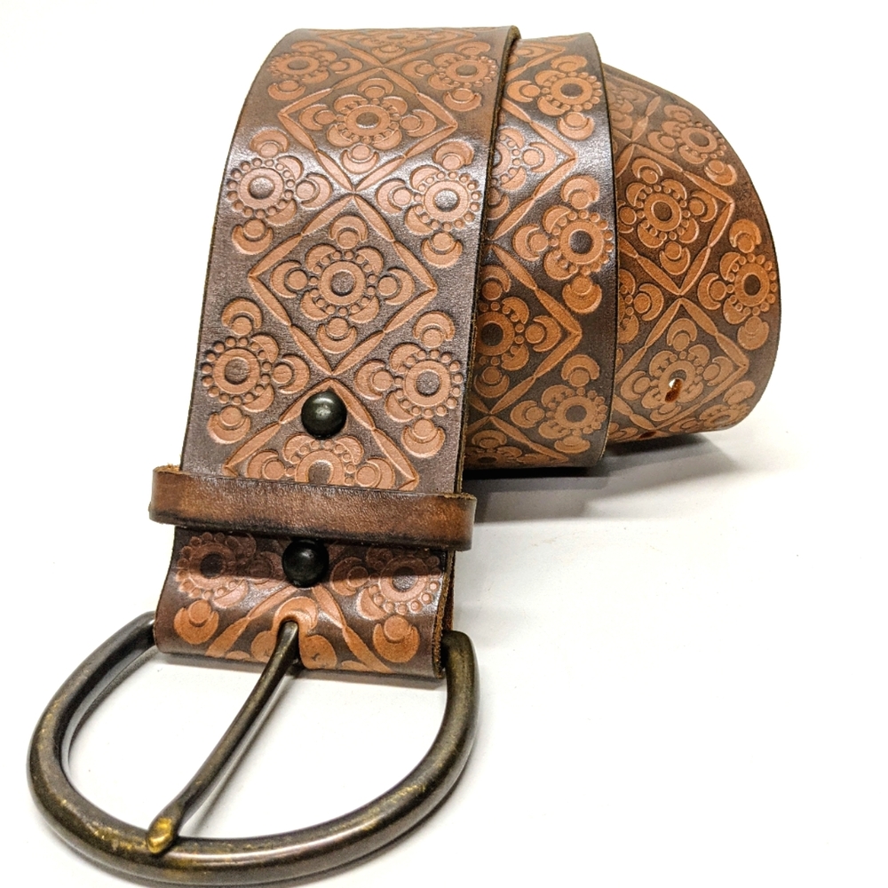 1969 Gap Jeans Tooled Leather Wide Belt